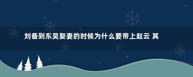 刘备到东吴娶妻的时候为什么要带上赵云 其实这是两人的综合考量